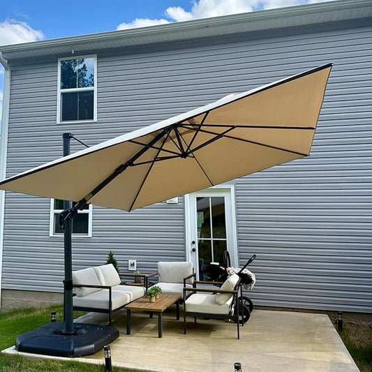 PURPLE LEAF 10' X 10' Left-right Tilting Patio Umbrella Outdoor Cantilever Swivel Square Umbrella with Tilt Aluminum Offset Umbrella with 360-degree Rotation for Garden Deck Pool Patio Beige