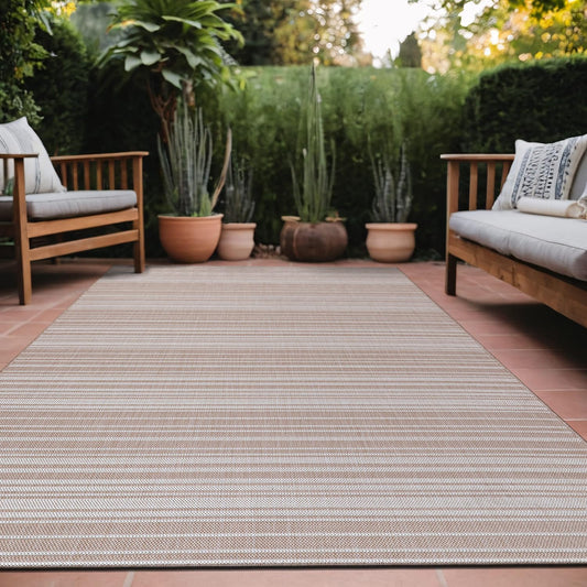 Stripe Outdoor Rug 5x7 Washable Outside Carpet for Indoor Patio Porch Waterproof Easy Cleaning Non Shedding Area Rugs Beige 5 x 7
