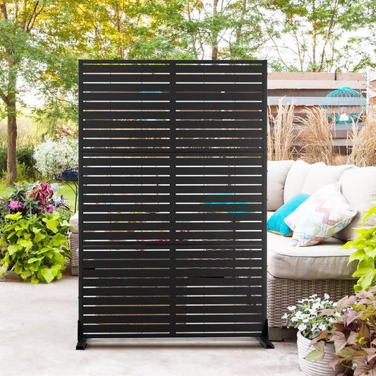 Metal Privacy Screen Outdoor 72" H×47" W,Freestanding Decorative Privacy Screen for Balcony Yard&Garden,Privacy Fence-Black&Louvered