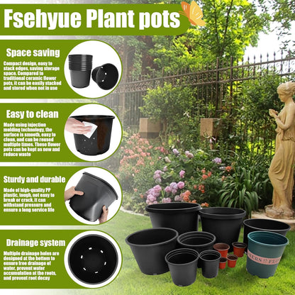 10 Gallon Nursery Pots Plastic Container Injection Molded Pot for Plants Flexible with Drainage Holes Suitable for Plants Soil Growers or Hydroponics Black 10 Pcs