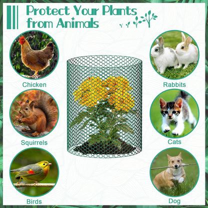 32.8ftx16In Plant Protectors from Animals,Plant Cages for Outdoor Plants,Wire Plant Protector Cage,Wire Plant Protector,Chicken Wire Cloche with Ground Stakes & Nylon Ties Protect Plants from Animals
