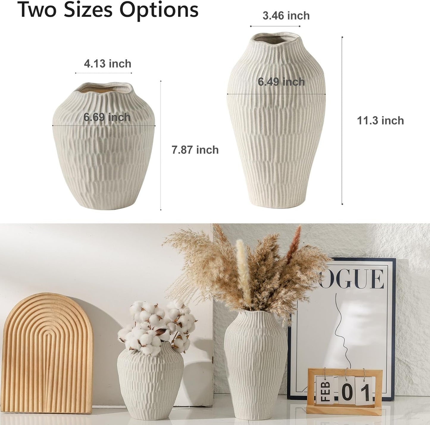 Ceramic Vase for Home Decor,7.8 Inch Flower Vase，Decorative Grey Vases for Pampas Grass，Modern Art Texture for Home Entryway Living Room Dining Table Farmhouse Office Decor-Grey.