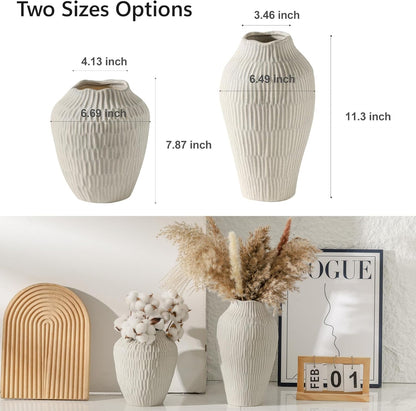 Ceramic Vase for Home Decor,7.8 Inch Flower Vase，Decorative Grey Vases for Pampas Grass，Modern Art Texture for Home Entryway Living Room Dining Table Farmhouse Office Decor-Grey.