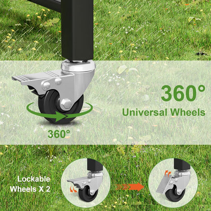 Himix Folding Grill Cart, 3 Tier Outdoor Grill Table with Side, 4 Hooks, Pizza Oven Cooking Prep Table, Portable Outdoor Bar Cart Grill Station