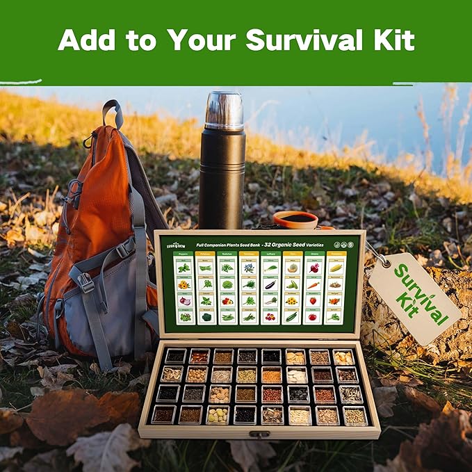 Lush&Dew Companion Plants Heirloom Seed Bank, Gardening Gifts for Women & Men, 32 Varieties 30,000+ Non-GMO Vegetable Seeds for Planting in Garden Bed Greenhouse, Survival Seed Kit for Food Supply