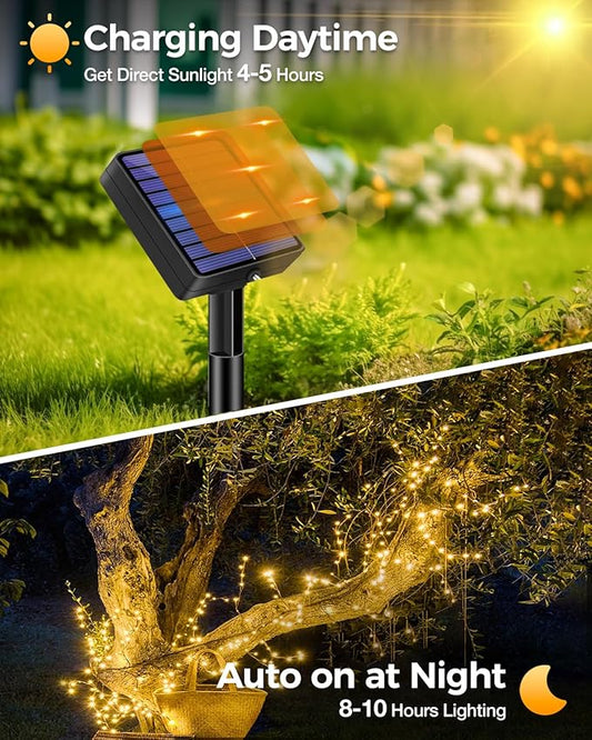 1 Pack Solar Fairy Lights for Outside Waterproof, 49FT/15M 150LED Solar String Lights Outdoor 8 Modes Solar Twinkle Lights for Garden Yard Christmas Tree Wedding Party Decor, Warm White
