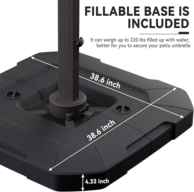 9' X 12' Cantilever Patio Umbrella with Base Included 360°Rotation Rectangular Outdoor Large Offset Umbrellas Heavy Duty Windproof for Garden Deck Pool, Black