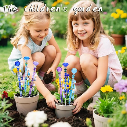 DIY Fairy Wand Garden Stakes Kit, Crystal Beaded Decorative Wands Set, Outdoor Garden Decoration with Assembly Guide (Purple+Aqua+Blue 208 Pcs)