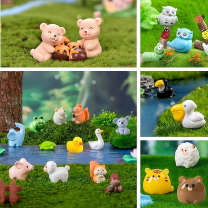 100pcs Various Mini Resin Animals Figurines Miniature Figures Ornament Fairy Garden Accessories Micro Landscape Dollhouse Aquarium Bonsai Tiny Crafts Decor