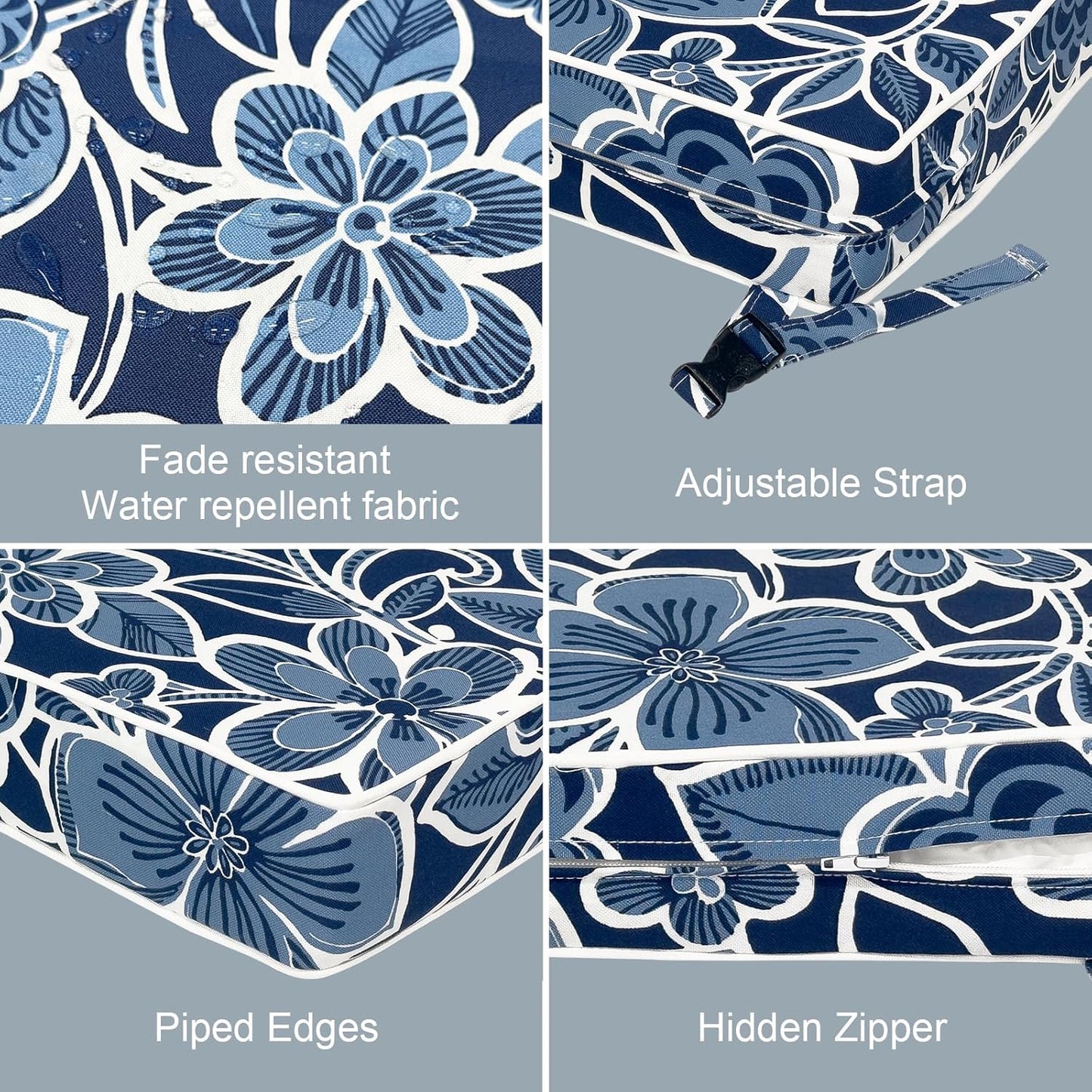 LVTXIII Patio Chair Cushions 22"x22"x3", Water-Repellent Outdoor Seat Cushions for Patio Furniture, Square Chair Pads with Ties for Home Garden Decoration, Set of 2, Flower Navy