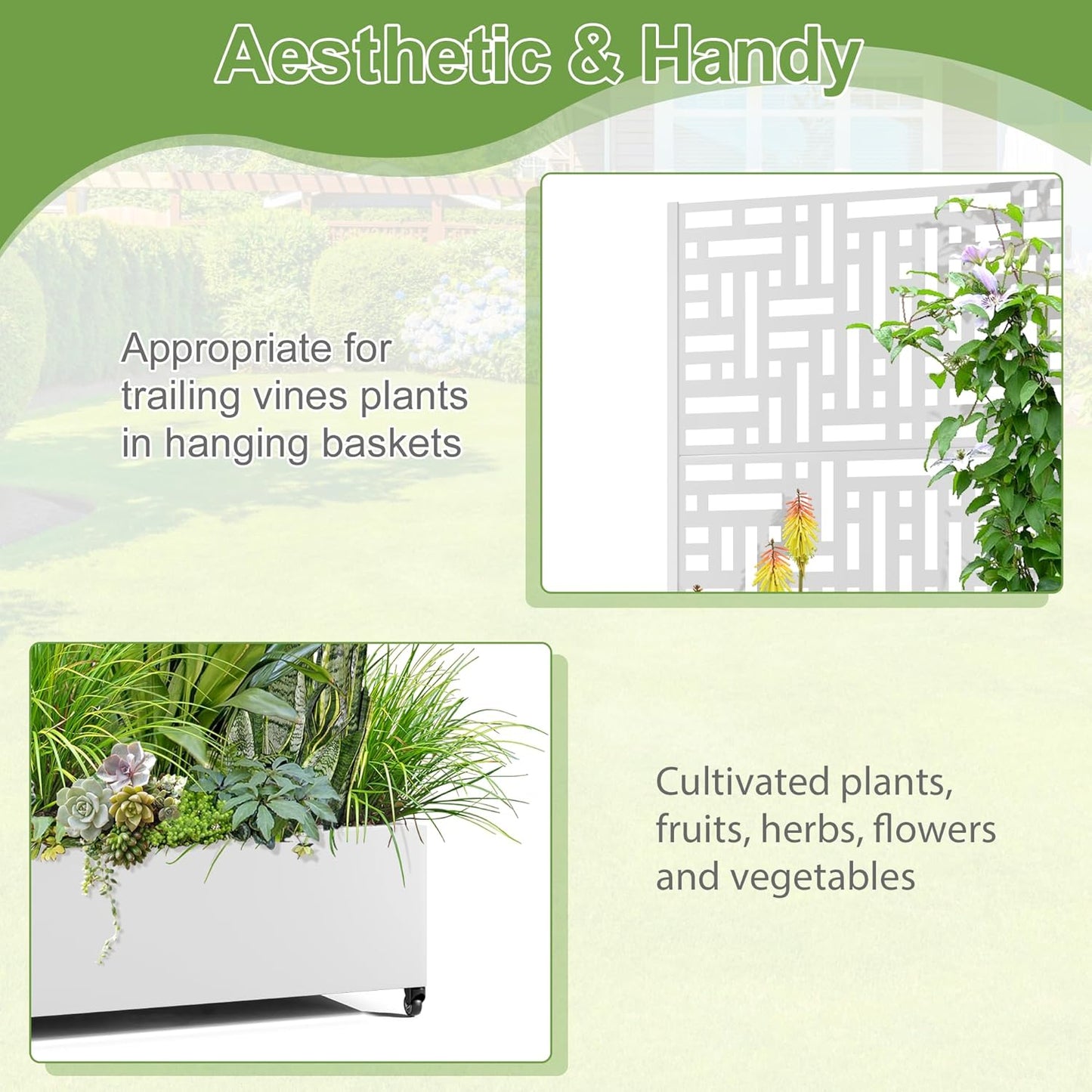 Raised Garden Bed with Trellis and Wheels,73"x35"x16" Metal Raised Garden Bed,White Modern Metal Planter with Climbing Trellis for Vines & Vegetables