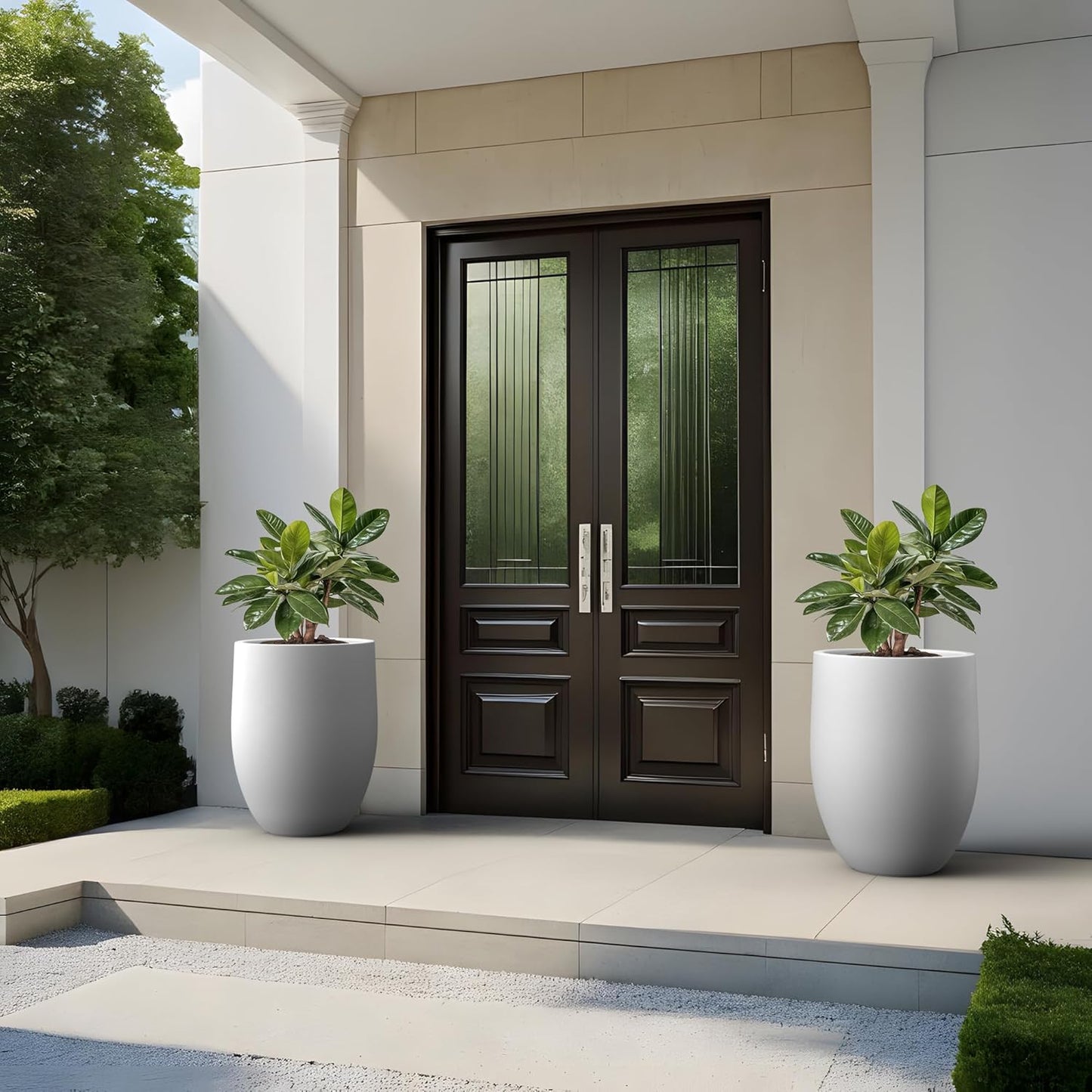 Kante Tall Concrete Planter, 21.7-Inch Height White Large Indoor Outdoor Plant Pot with Drainage Hole for Patio Garden Home, Modern Decor for Flowers and Tree