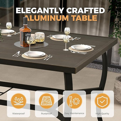 HAPPATIO 7 Piece Patio Dining Set, Aluminum Outdoor Dining Set for 6, Aluminum Dining Table and Chairs Set, Patio Furniture with Table, Chairs and Washable Cushions (Black)