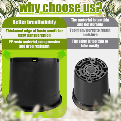 5 Gallon Nursery Pots Plastic Container Injection Molded Pot for Plants Flexible with Drainage Holes Suitable for Plants Soil Growers or Hydroponics Black 10 Pcs