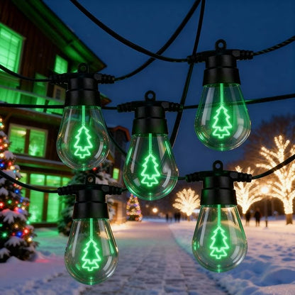 LED Christmas Lights, 50FT Patio Lights with 16Pcs Shatterproof S14 Bulb(1 Spare), 4 Lighting Mode, Connectable, Waterproof Green Edison Plastic Bulb Hanging Light for Yard Porch Christmas Décor