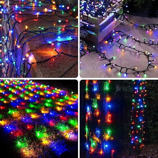 OZS 4 Pack 320LED Solar Christmas String Lights Outdoor, Waterproof 8 Modes Solar Tree Light, Green Wire Christmas Lights Outdoor for Garden, Party, Wedding, Christmas Decorations (Multicolor)