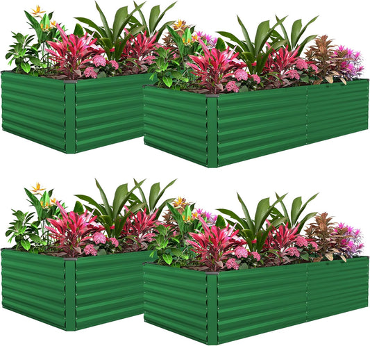 FOOWIN 4pcs 6x3x2ft Galvanized Raised Garden Bed, Planter Raised Garden Boxes Outdoor, Large Metal Raised Beds for Gardening, Garden Bed for Vegetables, Flowers, Herb,269 Gallon Capacity, Green