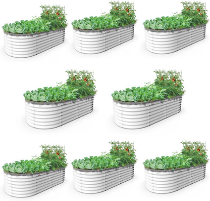 A ANLEOLIFE 6X3X2 ft Galvanized Raised Garden Beds Outdoor-8 Pack, Oval Large Metal Deep Root Planter Box for Planting Vegetables Flowers Herb, Anti-Rust & Easy-Setup, Antique White