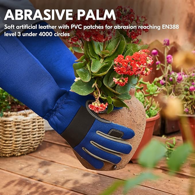 Vgo... Safety Work Gloves Men,Gardening,Long Sleeves Gauntlet,Puncture Proof,Touchscreen(1 Pair,Size XXL,Blue,AL6608-ML)