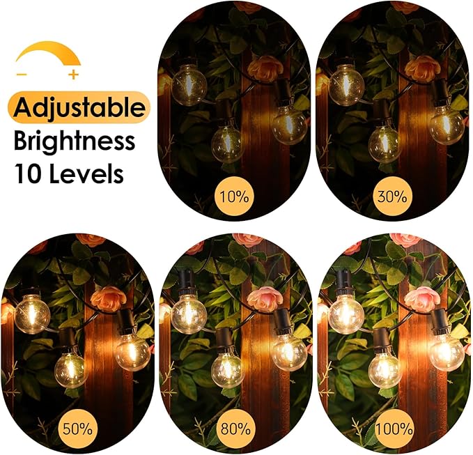 Mlambert 48Ft Solar String Lights, Outdoor Waterproof Patio Lights with 18 Shatterproof G40 Bulbs(1 Spare), Led Light for Backyard-Black Wire