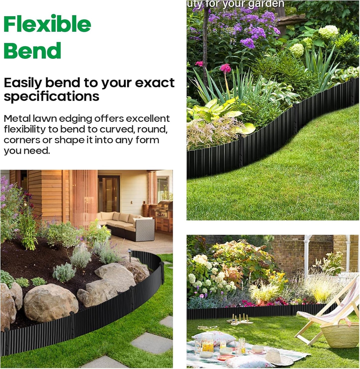 Corrugated Metal Garden Edging, Sturdy Tall Landscape Edging Borders, Perfect DIY for Flower Beds, Lawn and Pathway, Tree Surrounds, Paver Edges (Black, 6"×20FT)