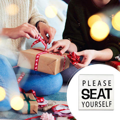 Please Seat Yourself Wooden Sign - Funny White Block Plaque Desk Decoration-5x5 inches Rustic Wood Block Gifts For Friends Family Coworkers-Restroom Bathroom Toilet Tabletop Favors & Supplies-A07