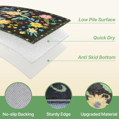 GENIMO Indoor Outdoor Area Rug 5' X 7' Waterproof, Washable Patio Rug Non Shedding, Easy Cleaning Floral Outdoor Carpet for Living Room, Bedroom, Dining Room, Balcony, Backyard, Deck, RV, Black