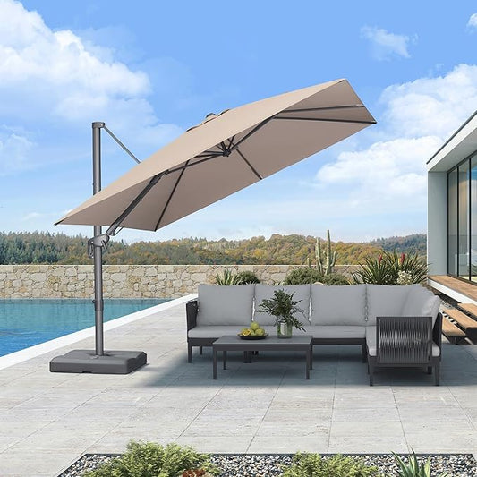 PURPLE LEAF 10' X 10' Left-right Tilting Outdoor Patio Umbrella Swivel Offset Cantilever Heavy Duty Rectangle Aluminum Umbrella with UV Resistant for Deck Pool Patio Backyard, Sand Dune