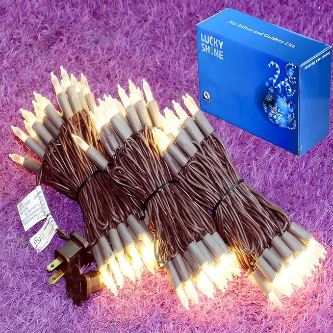 LUCKY SHINE 150 LED Warm White Christmas Lights with 50 Ft Brown Wire, UL Listed and Commercial Grade Decorative Lighting String, for Indoor and Outdoor Party, Garden, Patio