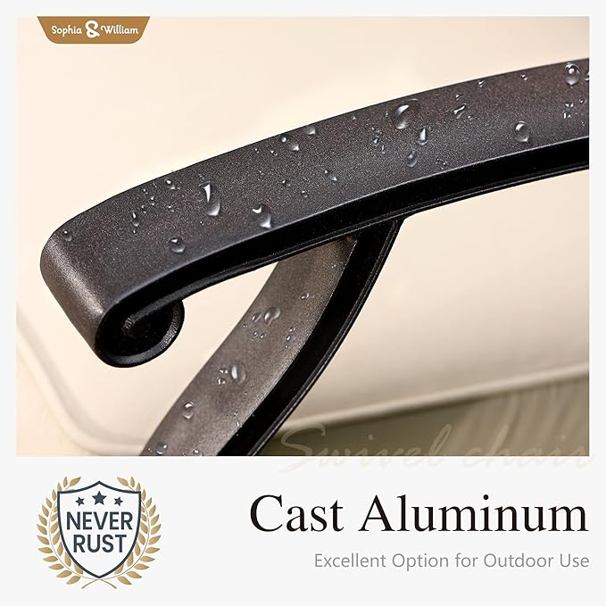 Sophia & William 7 Pieces Cast Aluminium Patio Bar Set for 6, Round Outdoor Bar Height Table and Swivel Bar Stools, Patio High Top Pub Set with Bar Counter Height Chairs and 2.2" Umbrella Hole