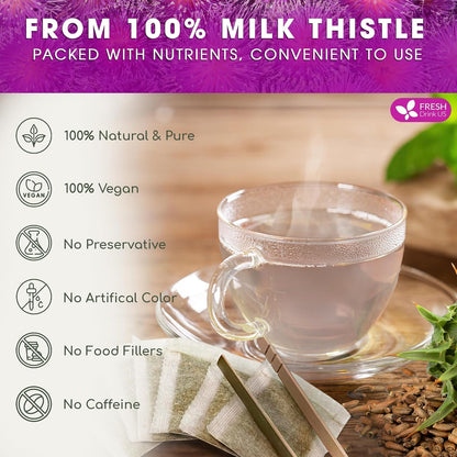 FreshDrinkUS, Premium 75 Milk Thistle Tea Bags, 100% Natural & Pure from Milk Thistle Seeds. Milk Thistle Seed Herbal Tea. Made with Natural Material Tea Bags. No Sugar, No Caffeine, No Gluten, Vegan.