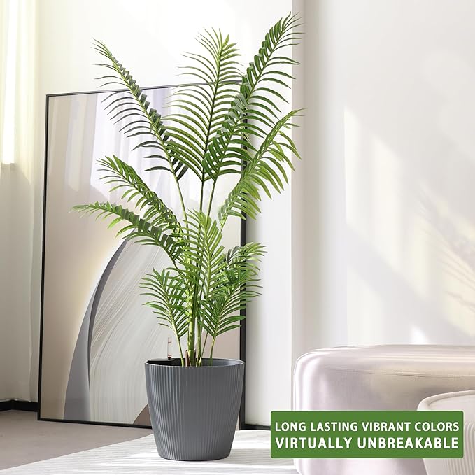 Dexceder 13x12 Self Watering Planters Indoor, Inner Mat Design, Floor Standing Flower Plant Pot with Water Level Indicator (2 Pack, Gray)