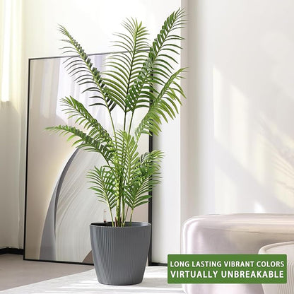 Dexceder 13x12 Self Watering Planters Indoor, Inner Mat Design, Floor Standing Flower Plant Pot with Water Level Indicator (2 Pack, Gray)