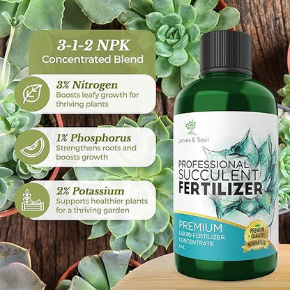Professional Liquid Succulent Plant Fertilizer | 3-1-2 Concentrate for Plants and Flowers | Multi-Purpose Blend & Gardening Supplies | 8 oz Bottle