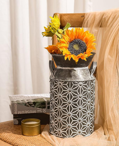 Vintage Galvanized Metal Milk Can, Farmhouse Decorative Flower Vase, Rustic French Country Milk Jug for Home Decor,10.6''H…