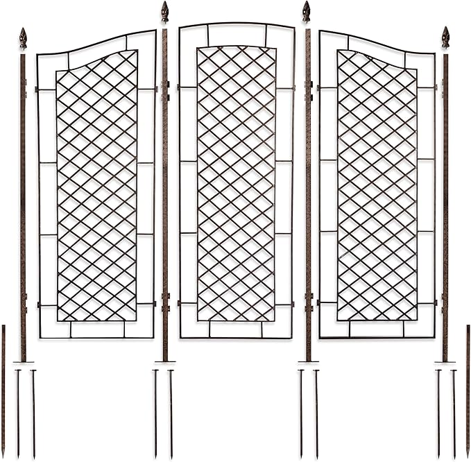 H Potter Large Garden Trellis for Climbing Plants Wrought Iron Metal 3 Panel Ivy Garden Privacy Screen Patio Deck GAR573L