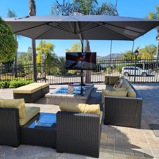 PURPLE LEAF 12 FT Square Patio Umbrella Large Outdoor Aluminum Offset Umbrella with 360-degree Rotation Cantilever Umbrella for Garden Deck Backyard Pool, Grey