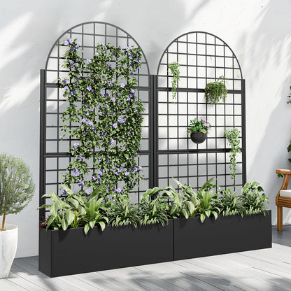 Casaphoria Metal Raised Garden Bed with Trellis and Wheels, 72"x35"x16" Arched Planter Box for Climbing Plants, Vegetables & Vines, Features Drainage Holes and Privacy Screen (Black-Grid)