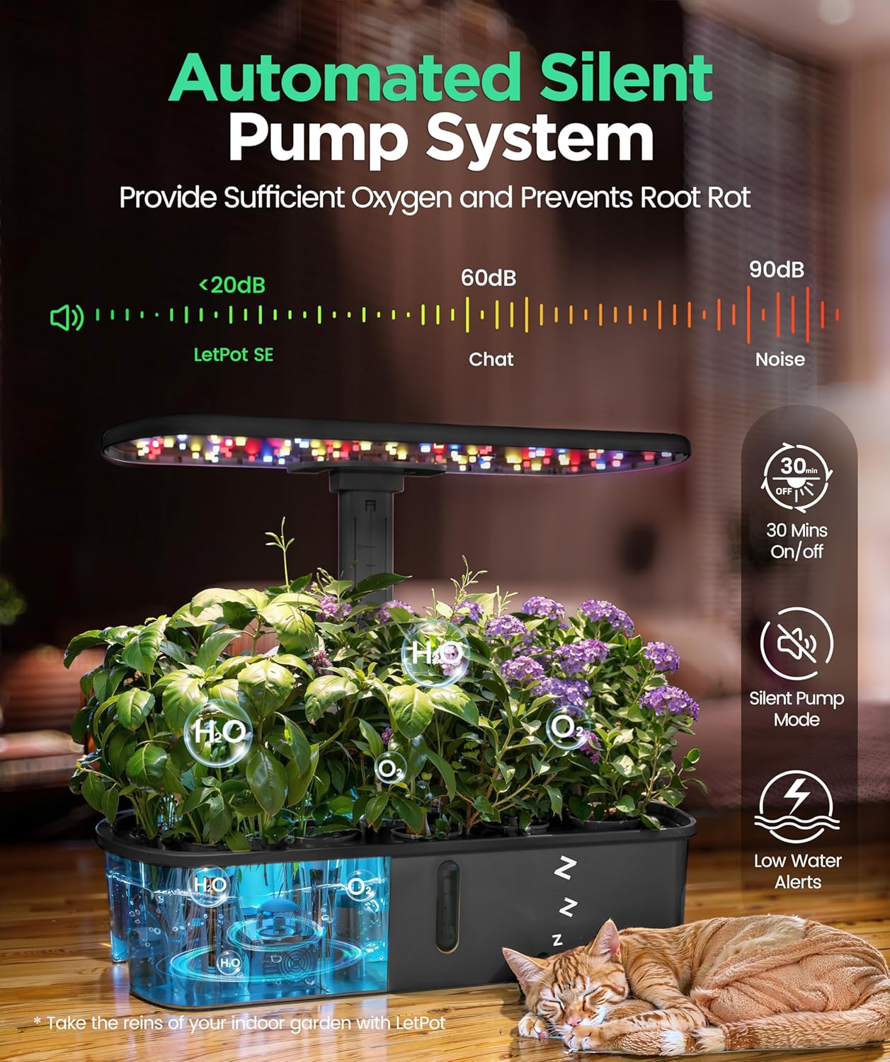 LETPOT LPH-Air Hydroponics Growing System Kits, APP & WiFi Controlled Smart Indoor Garden with 24W Grow Light Full Spectrum, 10 Pods Planter Indoor Gardening for Gifts, Kitchen, Vegetable (Black)