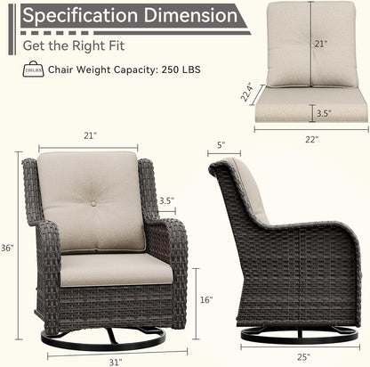 Outdoor Swivel Rocker Patio Chairs Set of 2 - Outdoor Wicker Patio Conversation Sets 2 Pieces with Olefin Fabric Cushions Suitable for Backyard Deck and Porch, Beige