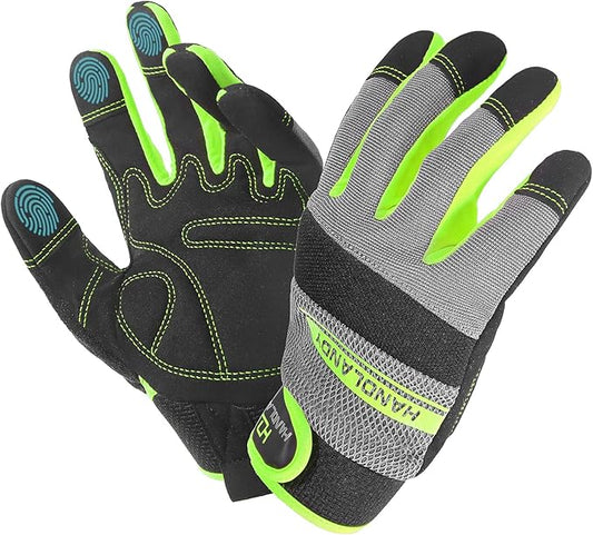 HANDLANDY Work Gloves for Men & Women, Utility Mechanic Working Gloves Touch Screen, Flexible Yard Work Gloves