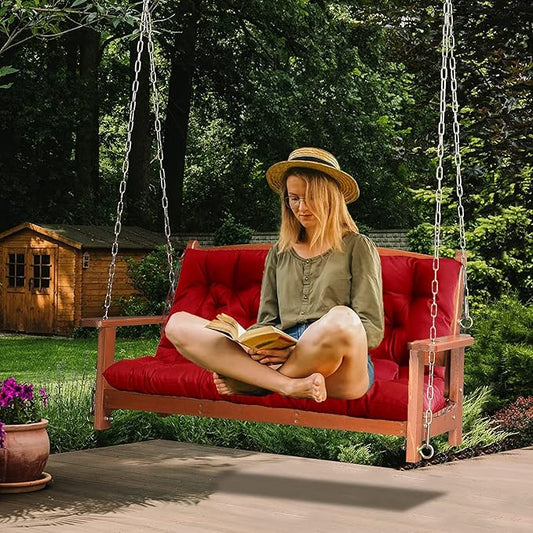 Swing Replacement Cushions with Backrest, 2 or 3 Seater Waterproof Non-Slip Overstuffed Swing Pad, Indoor/Outdoor Bench Cushion for Porch Chair Swings Garden Furniture (Red, 40 * 71 in)