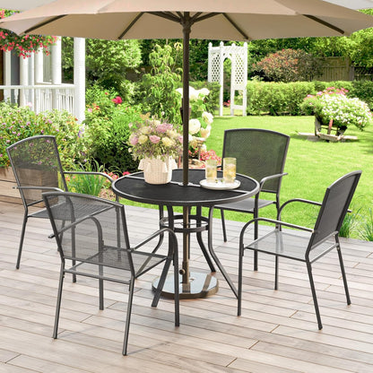 AECOJOY Outdoor Patio Dinning Table for 4, 37" Round Metal Patio Tables with 1.7" Umbrella Hole, Weather-Resistant Outside Table for Lawn Backyard Garden Porch Bistro Poolside Deck Dark Grey