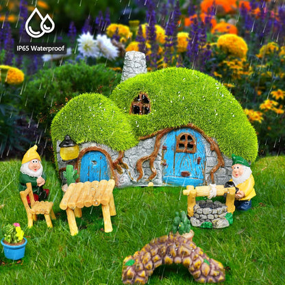 Garden Statues Outdoor Decor - Fairy House with Waterproof Solar Lights Resin Figurines for Yard Lawn Porch Outside Ornament or Garden Gift