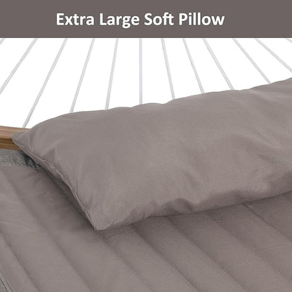 SUNCREAT Hammocks Portable Hammock with Frame, Backyard Double Hammock with Curved Spreader Bar, Brown