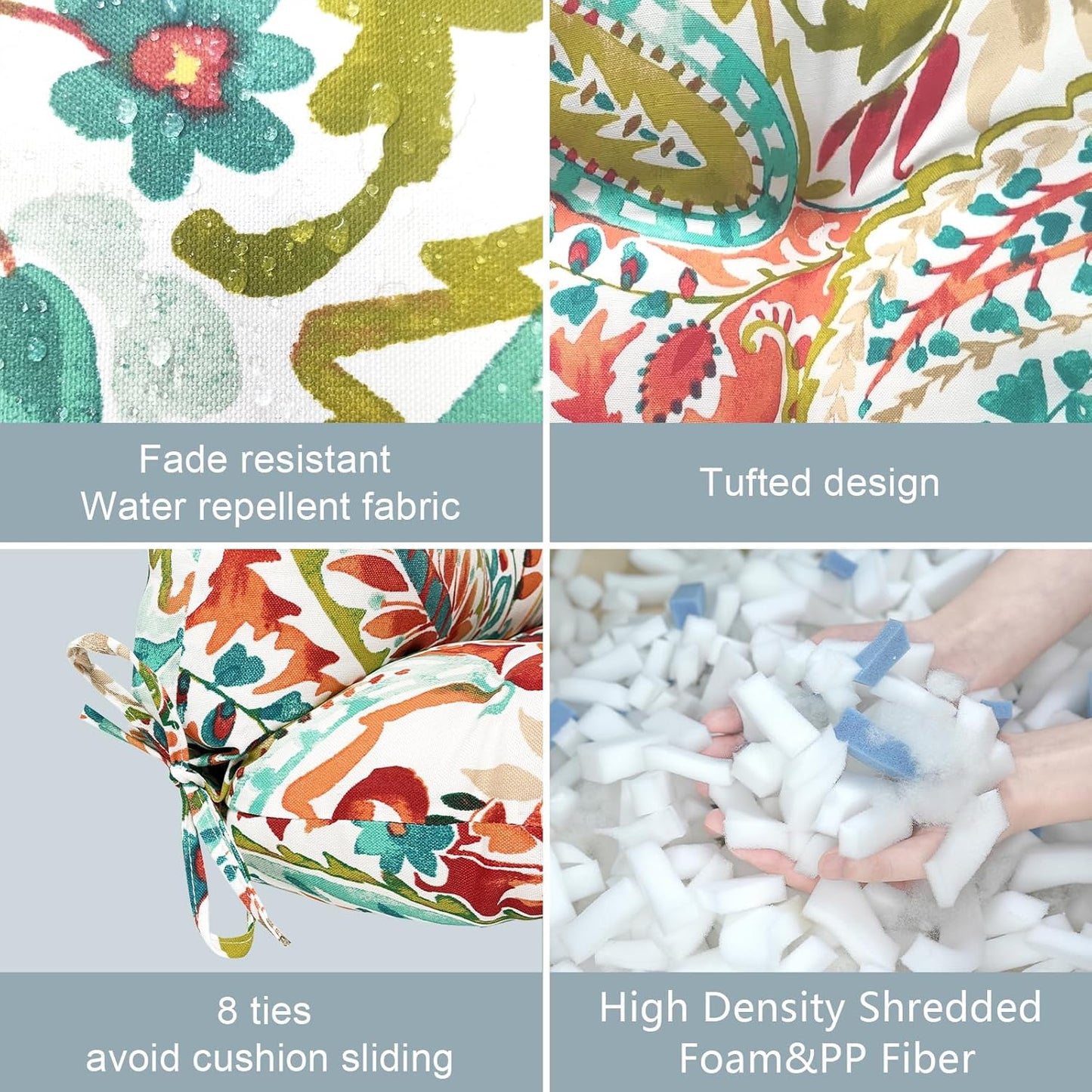 LVTXIII Outdoor Low Back Chair Cushions, Seasonal Replacement Adirondack Chair Cushion with Ties, Patio Waterproof Seat Cushions for Home Garden Use, 21 W x 21 D, Set of 2, Pretty Paisley