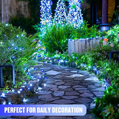 JMEXSUSS 2 Pack Blue and White Solar Christmas Lights, Total 400 LED 151FT Solar String Lights Outdoor Waterproof, 8 Modes Solar Light for Outside Tree Patio Christmas Decorations