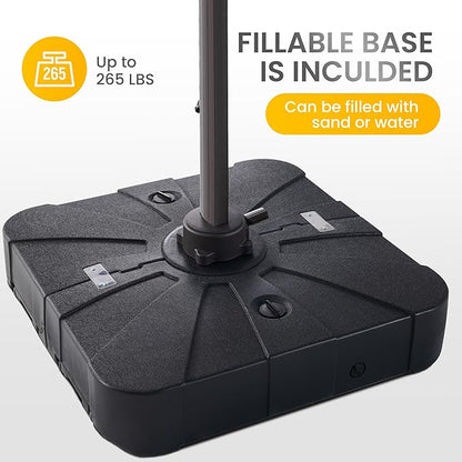 10 X 13 FT Cantilever Patio Umbrella with Base Included Outdoor Heavy Duty Double Top Windproof Rectangle Offset Umbrellas with 360-degree Rotation for Pool Deck Backyard, Grey