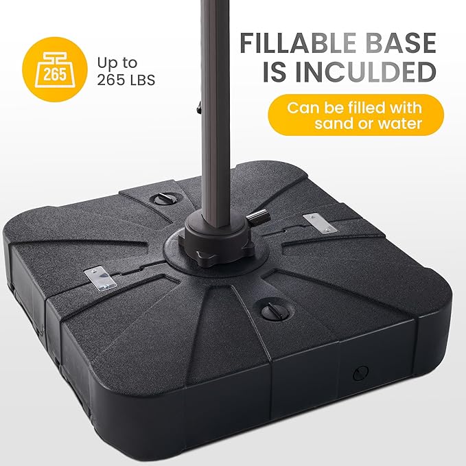 9' X 12' Cantilever Patio Umbrella Outdoor with Base Included Heavy Duty Double Top Windproof Rectangle Offset Umbrellas with 360-degree Rotation for Pool Deck Backyard, Grey