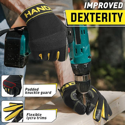 HANDLANDY Work Gloves for Men & Women, Utility Mechanic Working Gloves Touch Screen, Flexible Yard Work Gloves